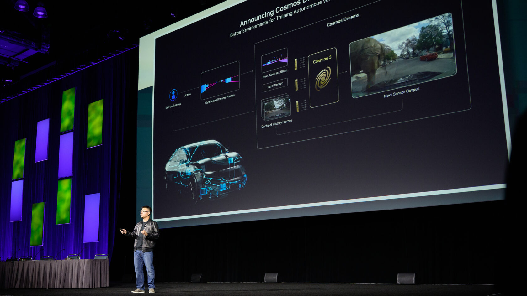 NVIDIA Cosmos Lab 부사장 Ming-Yu Liu가 SIGGRAPH 2026에서 발표하고 있다.